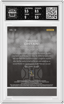 Shohei Ohtani from the 2018 Panini Chronicles set graded by Arena Club and given an overall grade of 9.