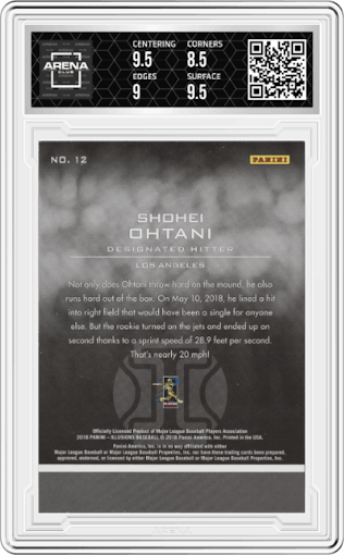 Shohei Ohtani from the 2018 Panini Chronicles set graded by Arena Club and given an overall grade of 9.