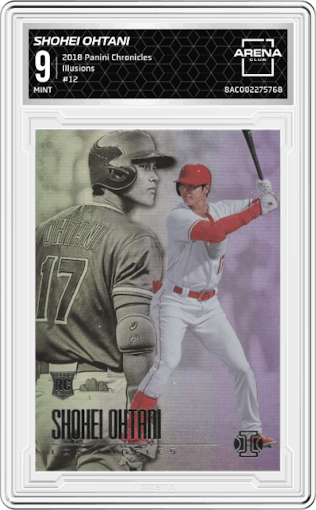 Shohei Ohtani from the 2018 Panini Chronicles set graded by Arena Club and given an overall grade of 9.