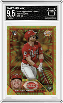 Matt McLain from the 2023 Topps Chrome Update set graded by Arena Club and given an overall grade of 9.5.