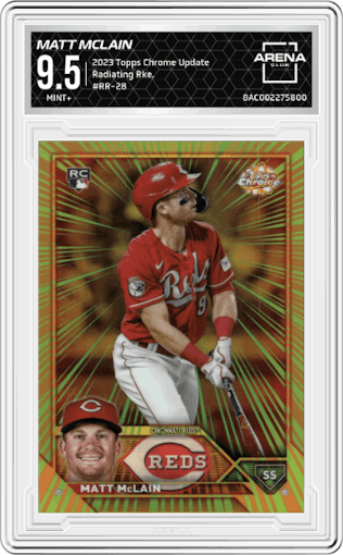Matt McLain from the 2023 Topps Chrome Update set graded by Arena Club and given an overall grade of 9.5.