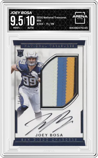 Joey Bosa from the 2016 Panini National Treasures set graded by Arena Club and given an overall grade of 9.5.