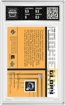 LaDainian Tomlinson from the 2002 Upper Deck Piece of History set graded by Arena Club and given an overall grade of 9.