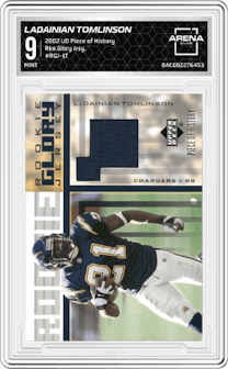 LaDainian Tomlinson from the 2002 Upper Deck Piece of History set graded by Arena Club and given an overall grade of 9.