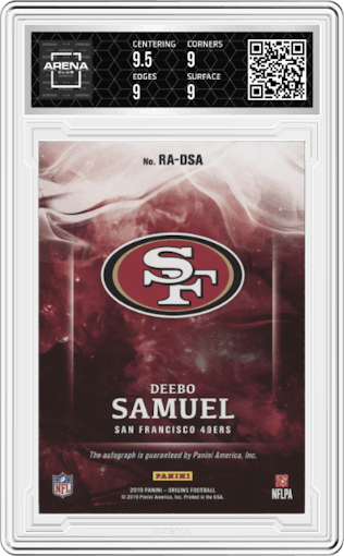 Deebo Samuel from the 2019 Panini Origins set graded by Arena Club and given an overall grade of 9.