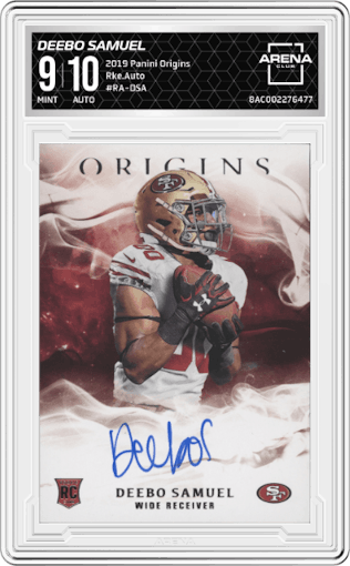 Deebo Samuel from the 2019 Panini Origins set graded by Arena Club and given an overall grade of 9.