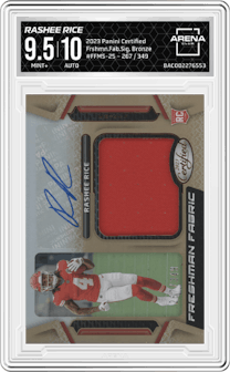 Rashee Rice from the 2023 Panini Certified set featuring a Bronze parallel graded by Arena Club and given an overall grade of 9.5.