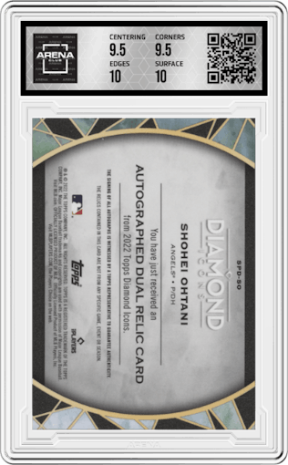 Shohei Ohtani from the 2022 Topps Diamond Icons set graded by Arena Club and given an overall grade of 10.