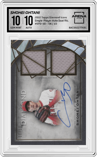 Shohei Ohtani from the 2022 Topps Diamond Icons set graded by Arena Club and given an overall grade of 10.