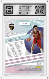 Collin Sexton from the 2018-19 Panini Revolution  set featuring a Galactic parallel graded by Arena Club and given an overall grade of 10.