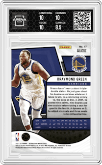 Draymond Green from the 2021-22 Panini Revolution  set featuring a Galactic parallel graded by Arena Club and given an overall grade of 9.
