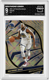 Draymond Green from the 2021-22 Panini Revolution  set featuring a Galactic parallel graded by Arena Club and given an overall grade of 9.