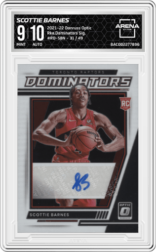 Scottie Barnes from the 2021-22 Panini Donruss Optic set graded by Arena Club and given an overall grade of 9.
