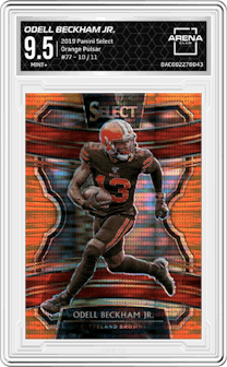 Odell Beckham Jr. from the 2019 Panini Select  set featuring a Orange Pulsar parallel graded by Arena Club and given an overall grade of 9.5.