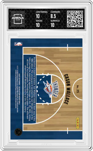 Cason Wallace from the 2023-24 Panini Revolution set graded by Arena Club and given an overall grade of 9.