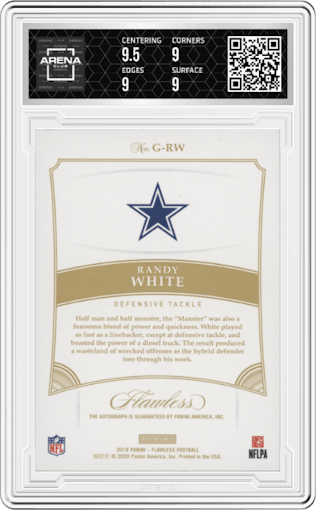 Randy White from the 2019 Panini Flawless set featuring a Ruby parallel graded by Arena Club and given an overall grade of 9.