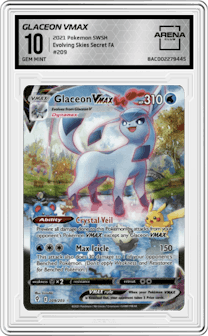 Glaceon VMAX from the 2021 Pokemon SWSH set graded by Arena Club and given an overall grade of 10.