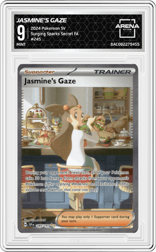Jasmine's Gaze from the 2024 Pokemon SV set graded by Arena Club and given an overall grade of 9.