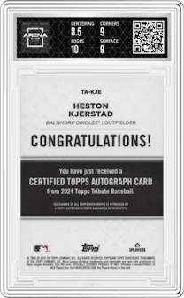 Heston Kjerstad from the 2024 Topps Tribute set featuring a Green parallel graded by Arena Club and given an overall grade of 9.