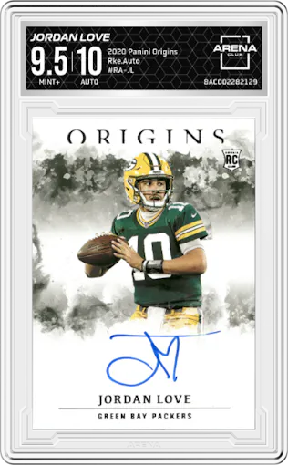 Jordan Love from the 2020 Panini Origins set graded by Arena Club and given an overall grade of 9.5.