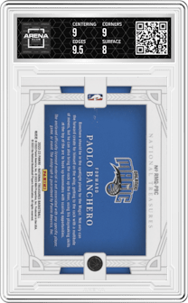 Paolo Banchero from the 2022-23 Panini National Treasures set graded by Arena Club and given an overall grade of 8.5.
