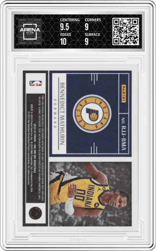 Bennedict Mathurin from the 2022-23 Panini One and One set graded by Arena Club and given an overall grade of 9.5.