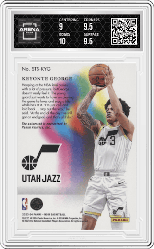 Keyonte George from the 2023-24 Panini Noir set graded by Arena Club and given an overall grade of 9.5.