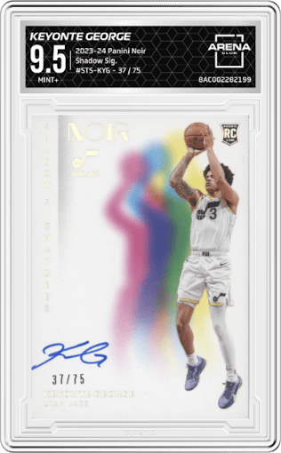 Keyonte George from the 2023-24 Panini Noir set graded by Arena Club and given an overall grade of 9.5.