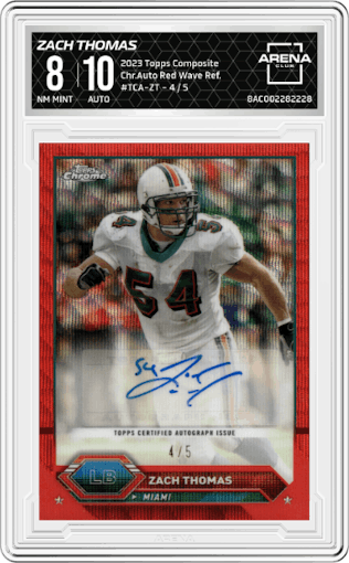 Zach Thomas from the 2023 Topps Composite set featuring a Red Wave Refractors parallel graded by Arena Club and given an overall grade of 8.
