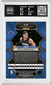 Paolo Banchero from the 2022-23 Panini Mosaic set featuring a Reactive Blue parallel graded by Arena Club and given an overall grade of 9.