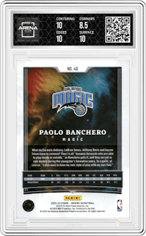 Paolo Banchero from the 2022-23 Panini Origins set featuring a Maroon  parallel graded by Arena Club and given an overall grade of 9.