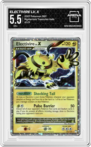 Electivire LV. X from the 2007 Pokemon D&P set graded by Arena Club and given an overall grade of 5.5.