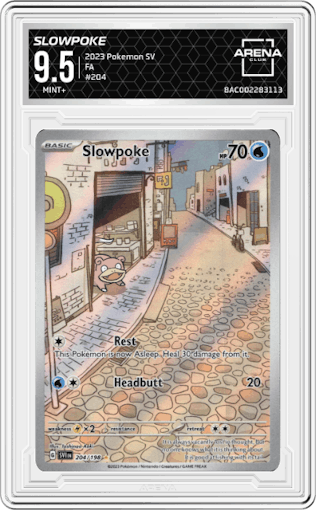 Slowpoke from the 2023 Pokemon SV set graded by Arena Club and given an overall grade of 9.5.