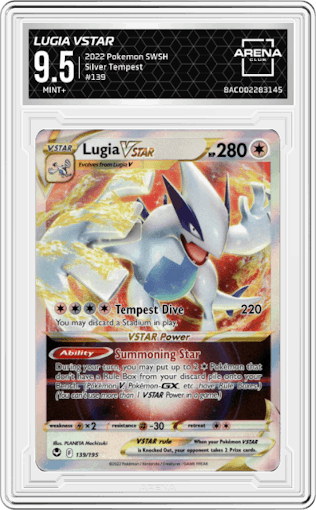 Lugia VStar from the 2022 Pokemon SWSH set graded by Arena Club and given an overall grade of 9.5.