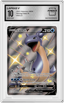 Lapras V from the 2021 Pokemon SWSH set graded by Arena Club and given an overall grade of 10.