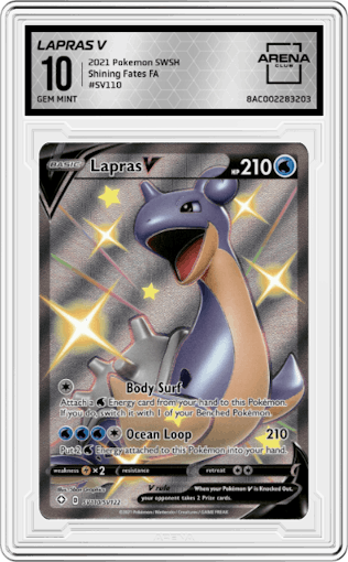 Lapras V from the 2021 Pokemon SWSH set graded by Arena Club and given an overall grade of 10.