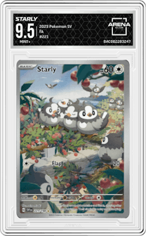 Starly from the 2023 Pokemon SV set graded by Arena Club and given an overall grade of 9.5.