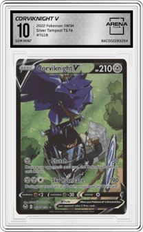 Corviknight V from the 2022 Pokemon SWSH set graded by Arena Club and given an overall grade of 10.