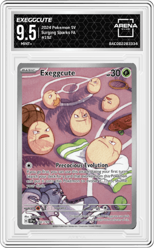 Exeggcute from the 2024 Pokemon SV set graded by Arena Club and given an overall grade of 9.5.
