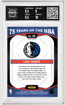 Luka Doncic from the 2021-22 Panini Donruss Optic set graded by Arena Club and given an overall grade of 9.