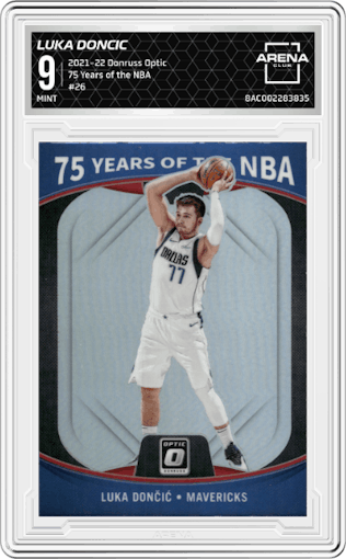 Luka Doncic from the 2021-22 Panini Donruss Optic set graded by Arena Club and given an overall grade of 9.