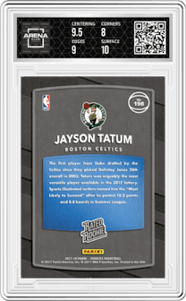 Jayson Tatum from the 2017-18 Panini Donruss set graded by Arena Club and given an overall grade of 8.5.