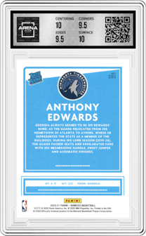 Anthony Edwards from the 2020-21 Panini Donruss set graded by Arena Club and given an overall grade of 10.