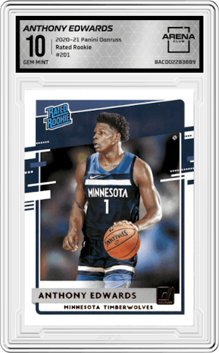 Anthony Edwards from the 2020-21 Panini Donruss set graded by Arena Club and given an overall grade of 10.
