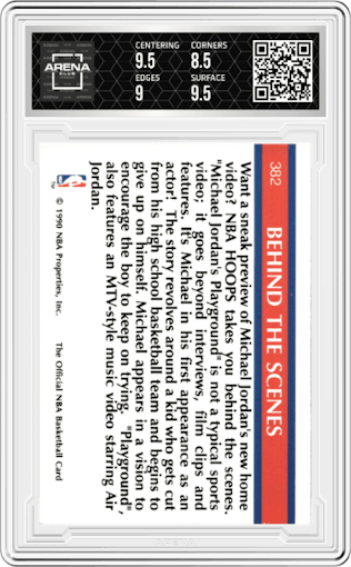 Michael Jordan from the 1990-91 NBA Hoops set graded by Arena Club and given an overall grade of 9.