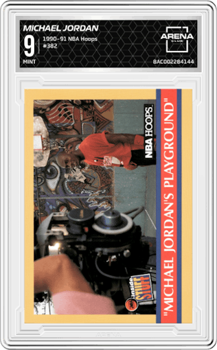 Michael Jordan from the 1990-91 NBA Hoops set graded by Arena Club and given an overall grade of 9.