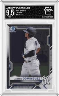 Jasson Dominguez from the 2021 Bowman set graded by Arena Club and given an overall grade of 9.5.
