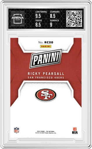 Ricky Pearsall from the 2024 Panini The National VIP set graded by Arena Club and given an overall grade of 9.