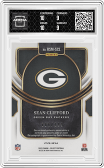 Sean Clifford from the 2023 Panini Select set graded by Arena Club and given an overall grade of 9.5.