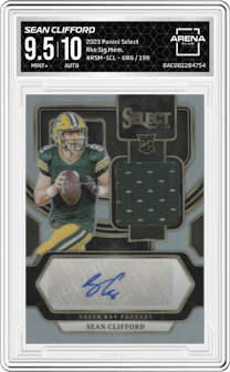 Sean Clifford from the 2023 Panini Select set graded by Arena Club and given an overall grade of 9.5.